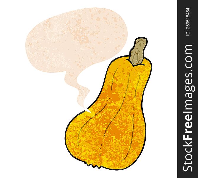 Cartoon Squash And Speech Bubble In Retro Textured Style