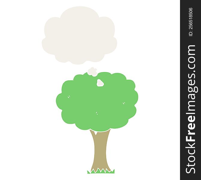 cartoon tree with thought bubble in retro style