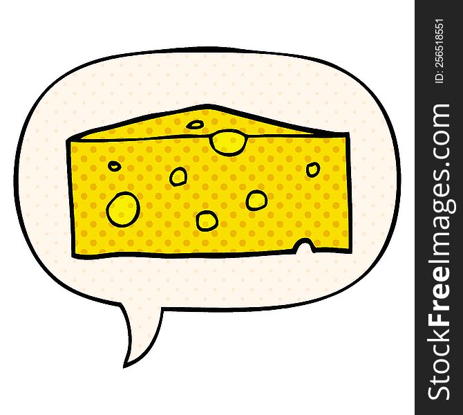 cartoon cheese with speech bubble in comic book style