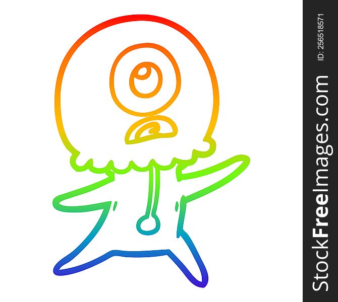 rainbow gradient line drawing cartoon cyclops alien spaceman