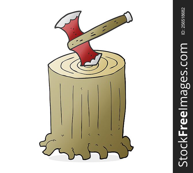 cartoon tree stump and axe