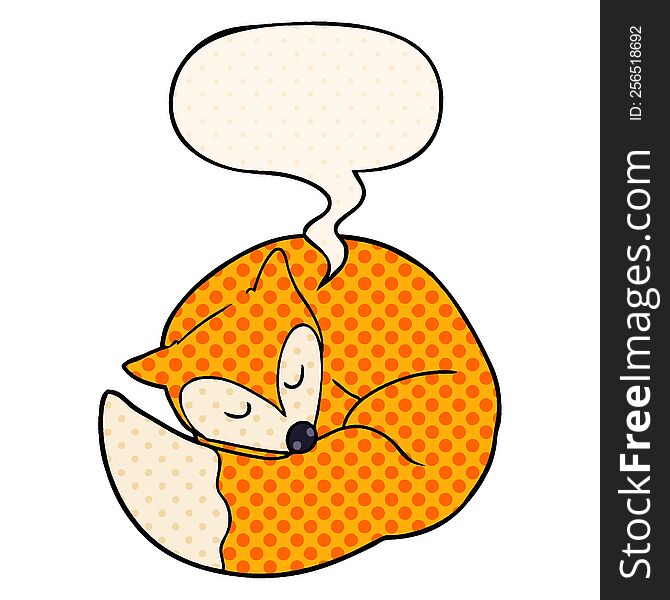 cartoon sleeping fox with speech bubble in comic book style