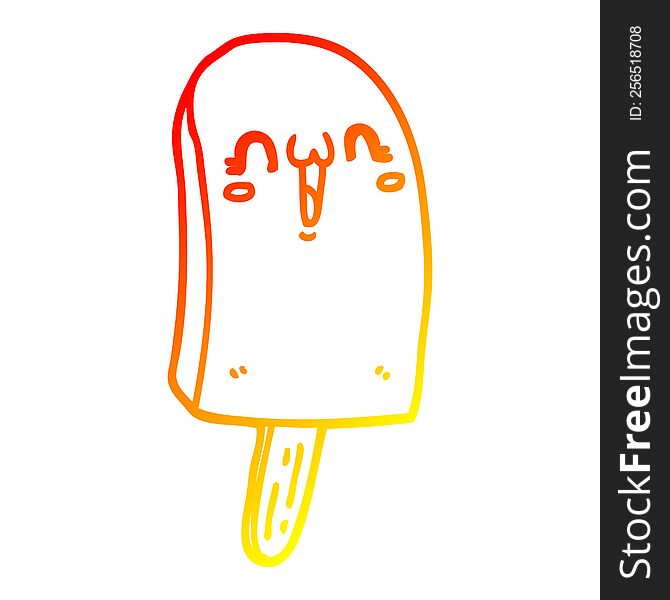 warm gradient line drawing of a cartoon frozen ice lolly