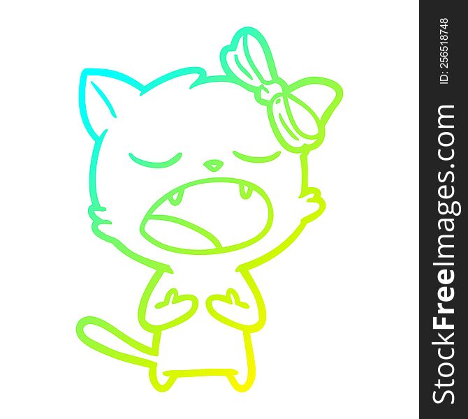cold gradient line drawing of a cartoon cat meowing