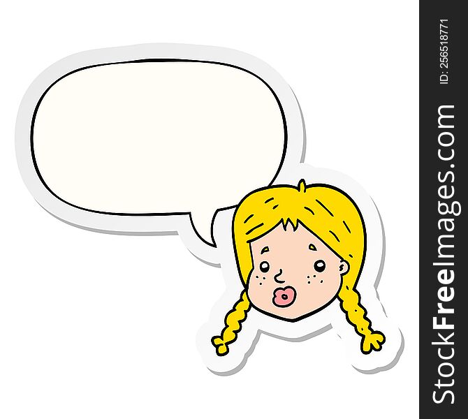 Cartoon Girls Face And Speech Bubble Sticker