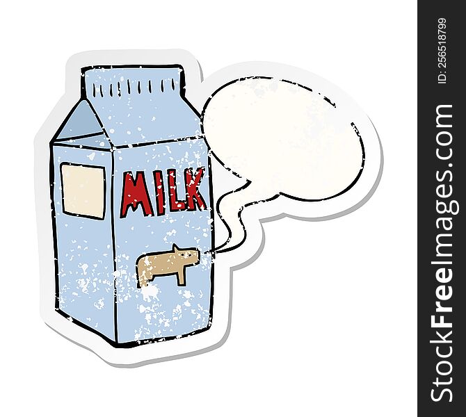cartoon milk carton with speech bubble distressed distressed old sticker. cartoon milk carton with speech bubble distressed distressed old sticker