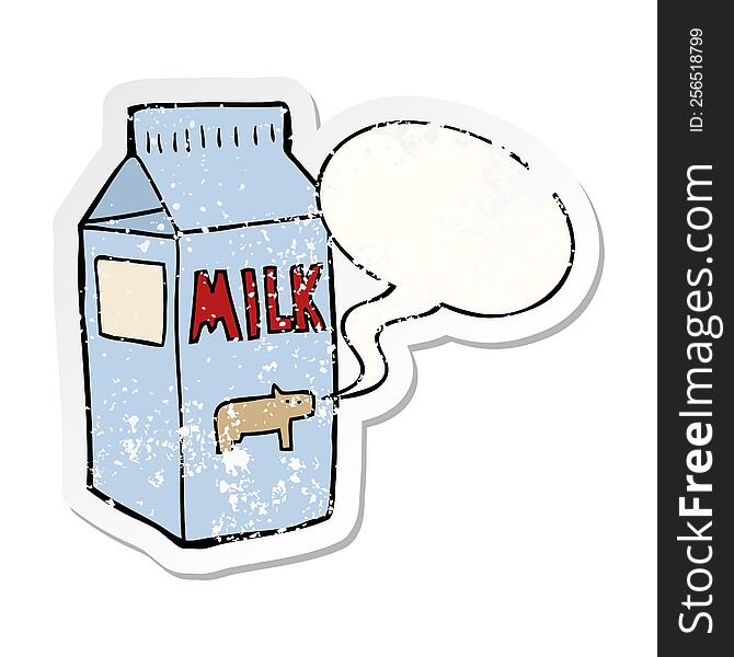 Cartoon Milk Carton And Speech Bubble Distressed Sticker