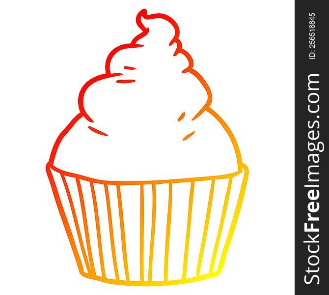 warm gradient line drawing of a cartoon cup cake