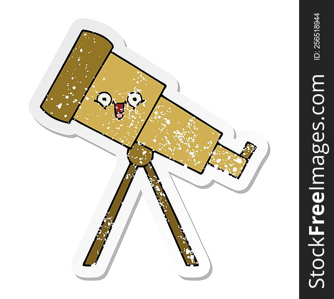 distressed sticker of a cute cartoon telescope