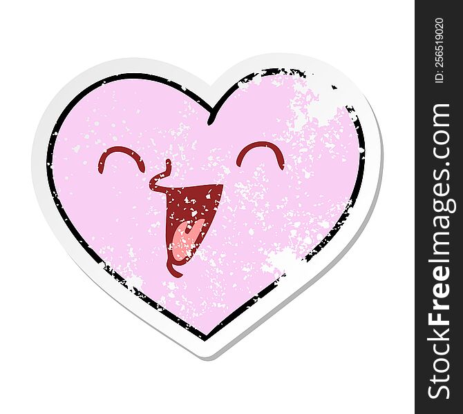 distressed sticker of a quirky hand drawn cartoon happy heart