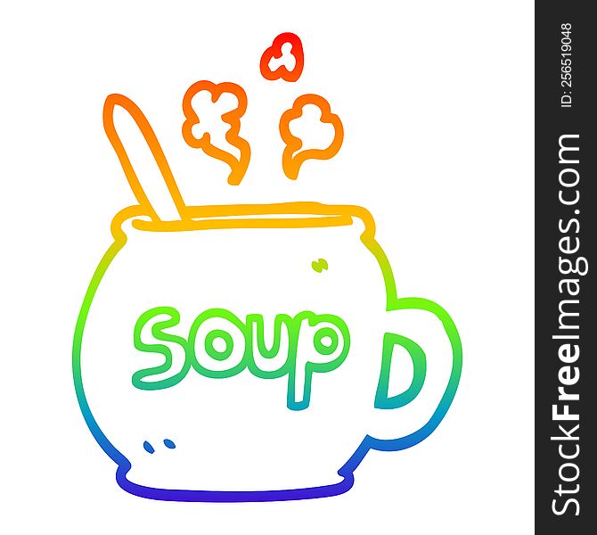 Rainbow Gradient Line Drawing Cartoon Cup Of Soup