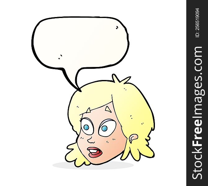 cartoon female face with surprised expression with speech bubble