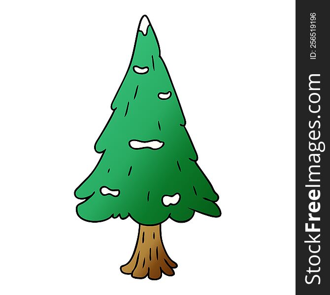 hand drawn gradient cartoon doodle single snow covered tree