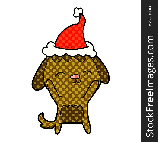 happy hand drawn comic book style illustration of a dog wearing santa hat. happy hand drawn comic book style illustration of a dog wearing santa hat
