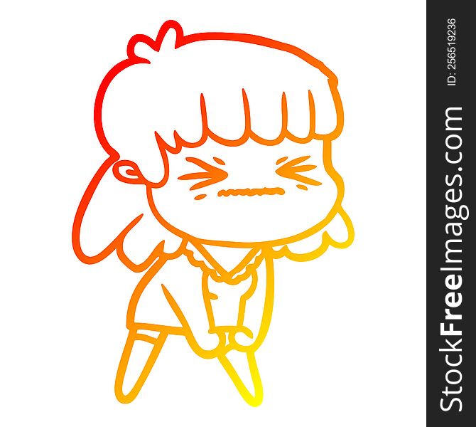 warm gradient line drawing cartoon angry girl