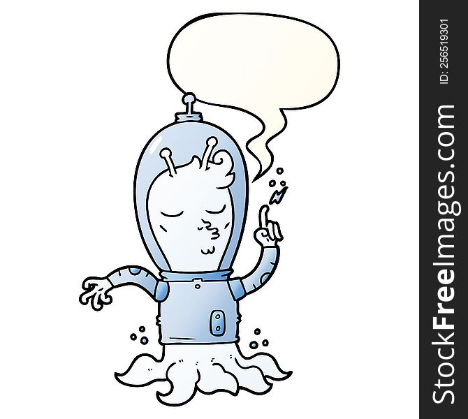 Cartoon Alien And Speech Bubble In Smooth Gradient Style