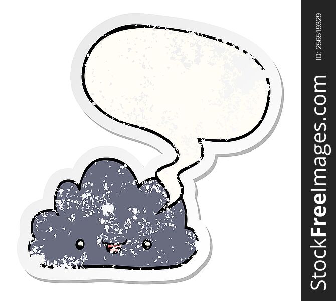 Happy Cartoon Cloud And Speech Bubble Distressed Sticker