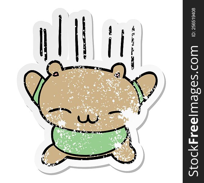 Distressed Sticker Of A Cartoon Jumping Bear