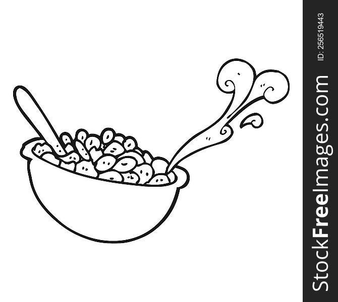 freehand drawn black and white cartoon bowl of cereal