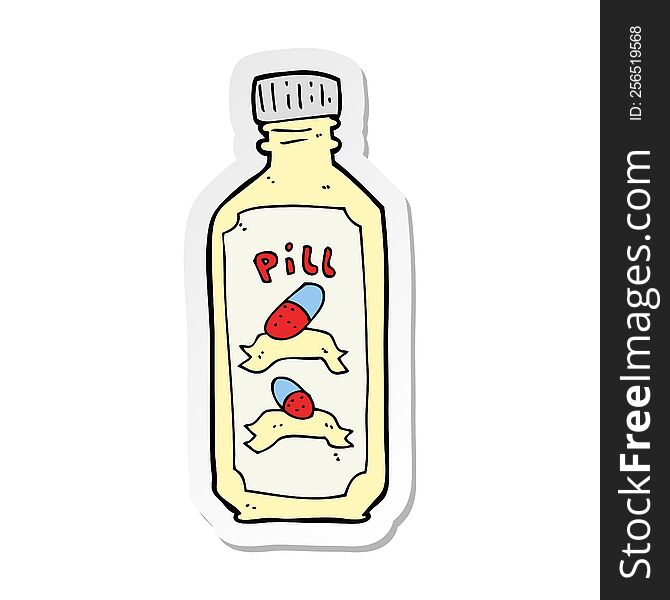 Sticker Of A Cartoon Old Bottle Of Pills