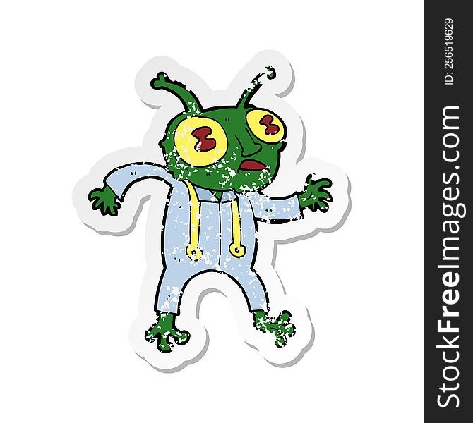 Retro Distressed Sticker Of A Cartoon Alien Spaceman