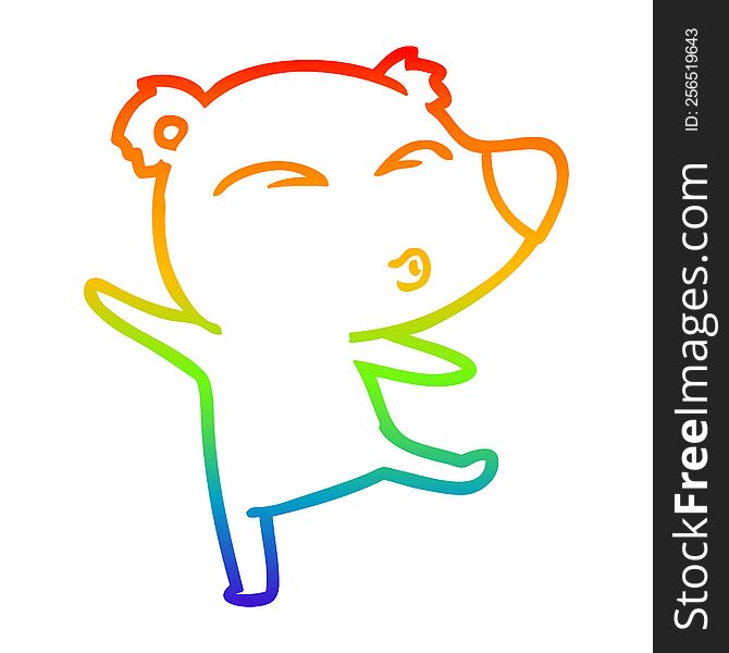 Rainbow Gradient Line Drawing Cartoon Whistling Bear