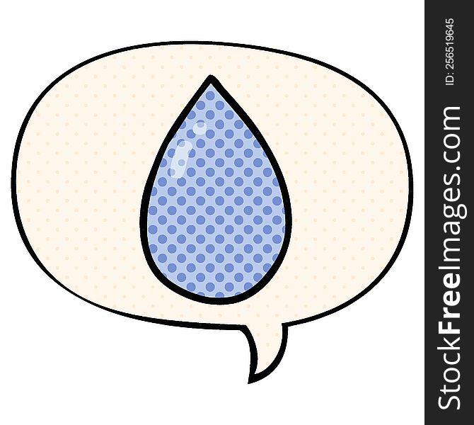 cartoon water droplet with speech bubble in comic book style