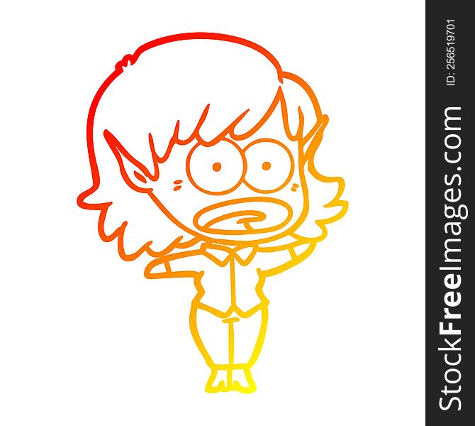 warm gradient line drawing cartoon shocked elf girl