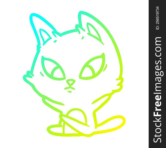 cold gradient line drawing of a confused cartoon cat sitting