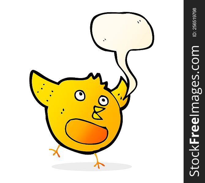 Cartoon Happy Bird With Speech Bubble