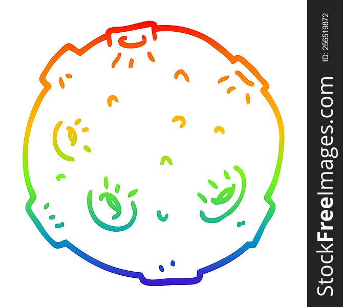 rainbow gradient line drawing of a cartoon moon with craters