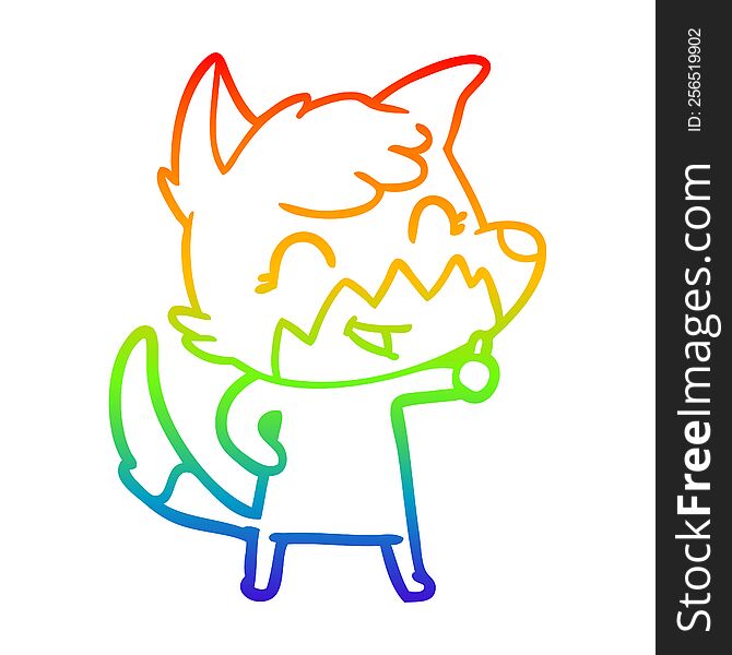 Rainbow Gradient Line Drawing Happy Cartoon Fox