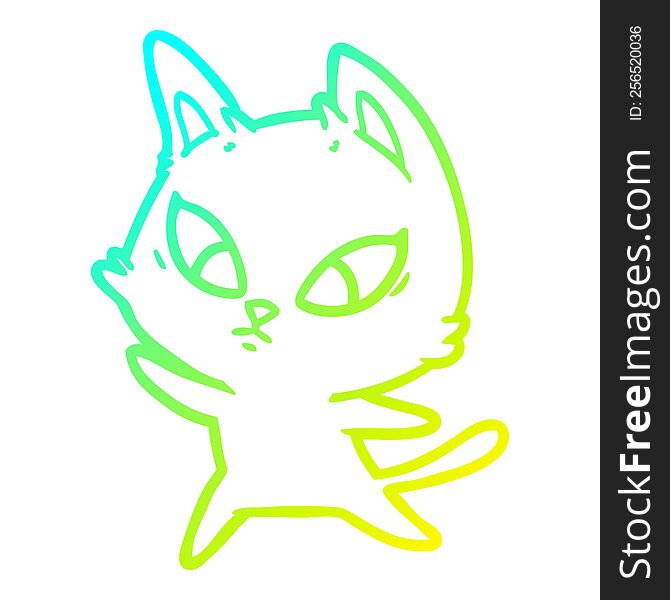 Cold Gradient Line Drawing Confused Cartoon Cat