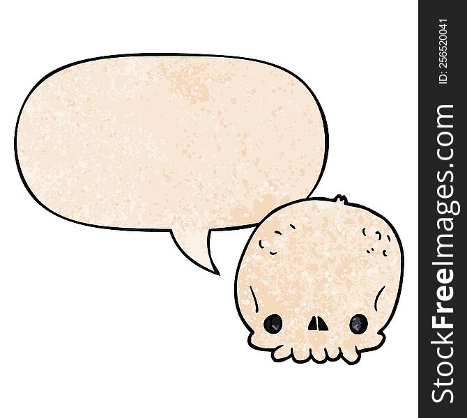 Cartoon Skull And Speech Bubble In Retro Texture Style