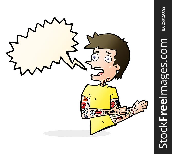 Cartoon Man With Tattoos With Speech Bubble