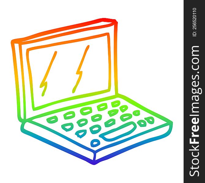 Rainbow Gradient Line Drawing Cartoon Laptop Computer
