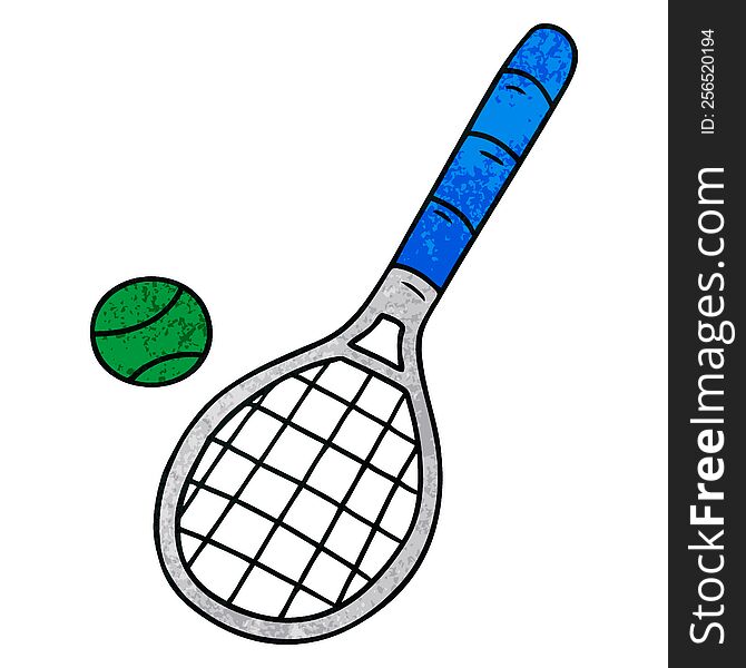 hand drawn textured cartoon doodle tennis racket and ball