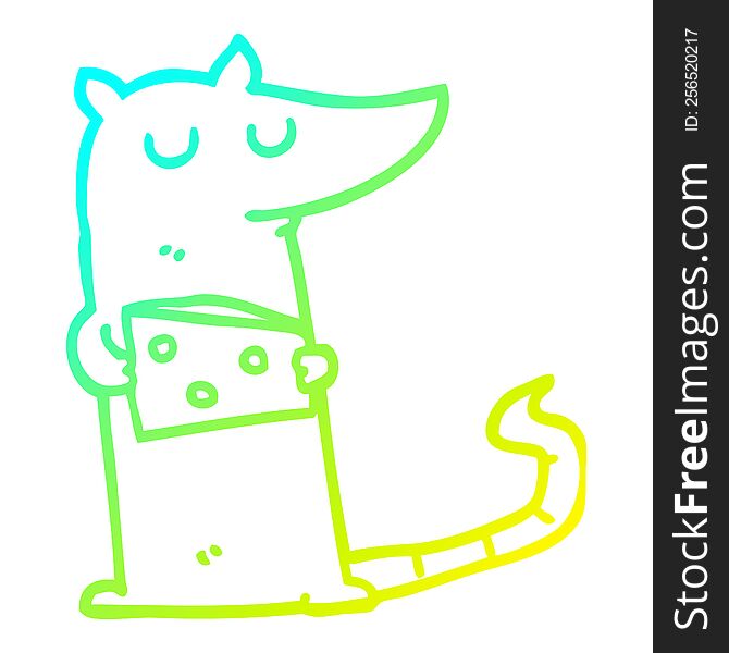 cold gradient line drawing of a cartoon mouse with cheese