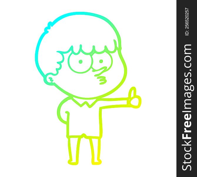 cold gradient line drawing of a cartoon curious boy giving thumbs up sign