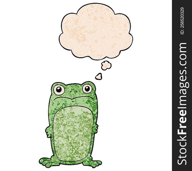 Cartoon Staring Frog And Thought Bubble In Grunge Texture Pattern Style