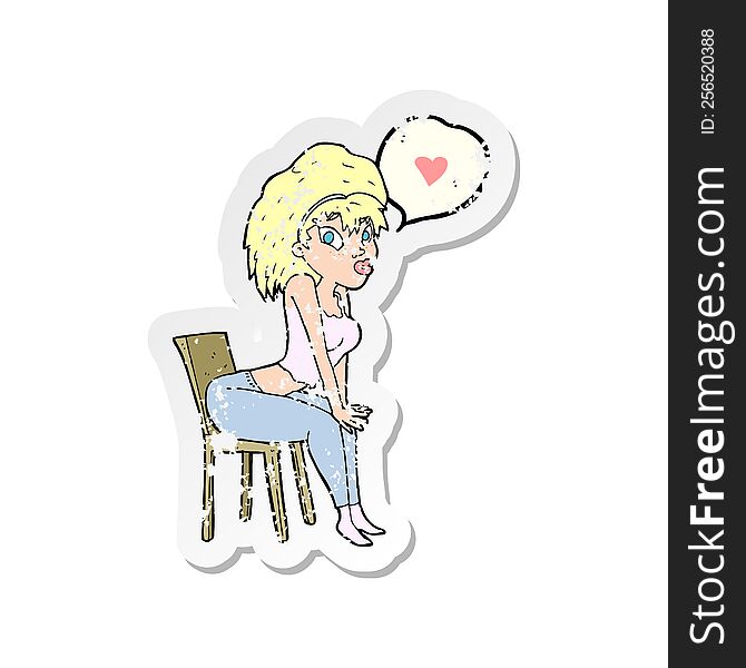 retro distressed sticker of a cartoon woman with love heart