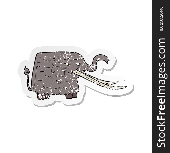 Retro Distressed Sticker Of A Cartoon Woolly Mammoth