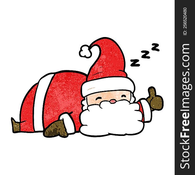 cartoon sleepy santa giving thumbs up symbol. cartoon sleepy santa giving thumbs up symbol