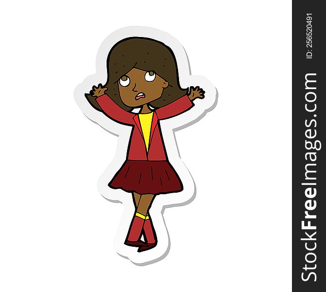 sticker of a cartoon unhappy girl