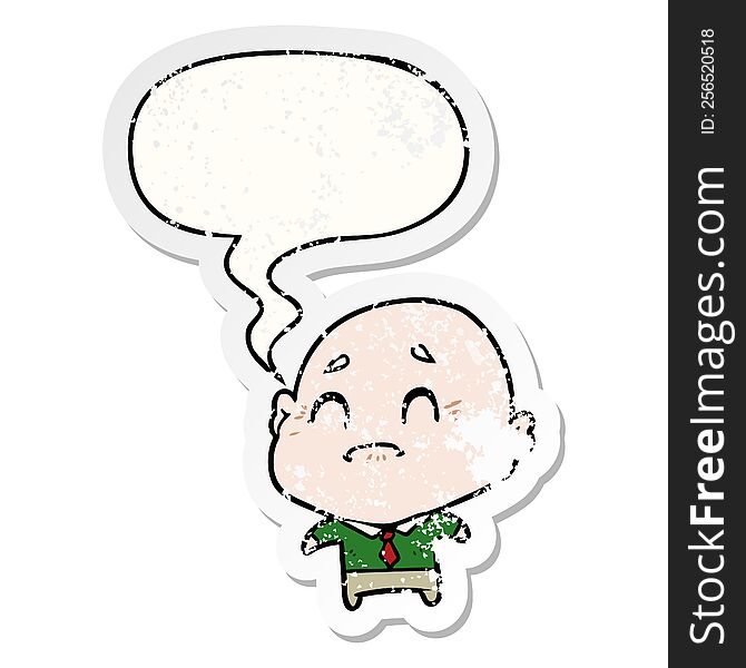 cartoon old man with speech bubble distressed distressed old sticker. cartoon old man with speech bubble distressed distressed old sticker