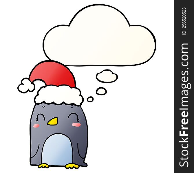 Cute Christmas Penguin And Thought Bubble In Smooth Gradient Style