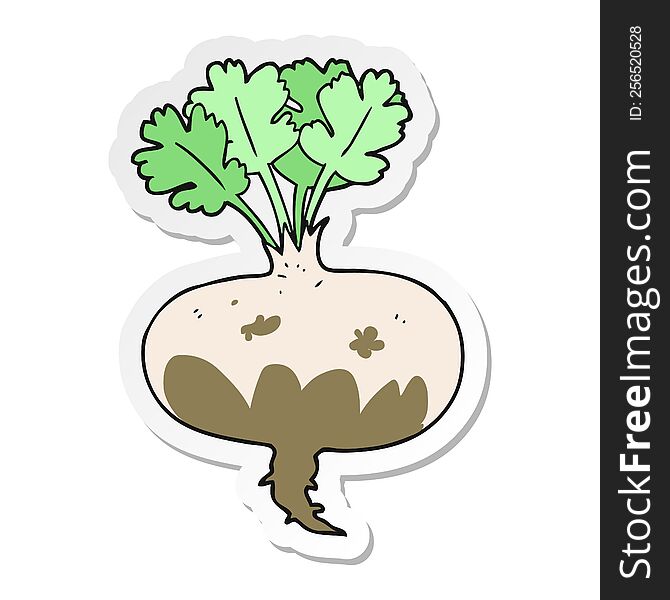 sticker of a cartoon muddy turnip