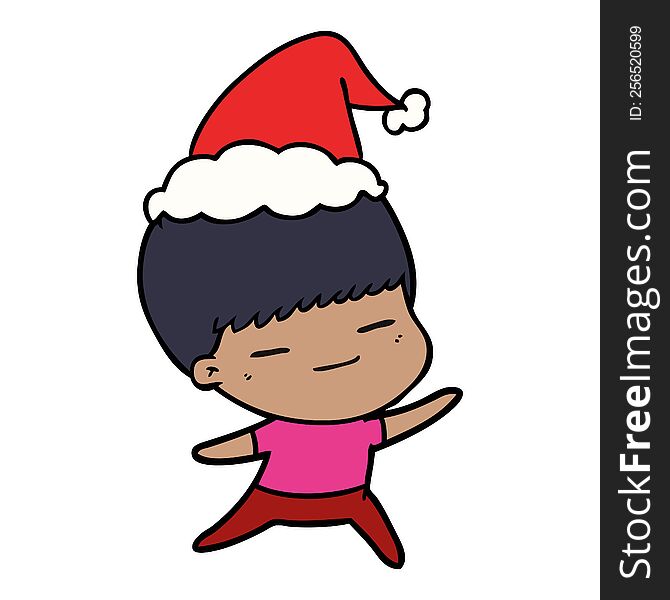 hand drawn line drawing of a smug boy wearing santa hat