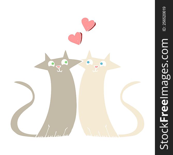 flat color illustration of a cartoon cats in love