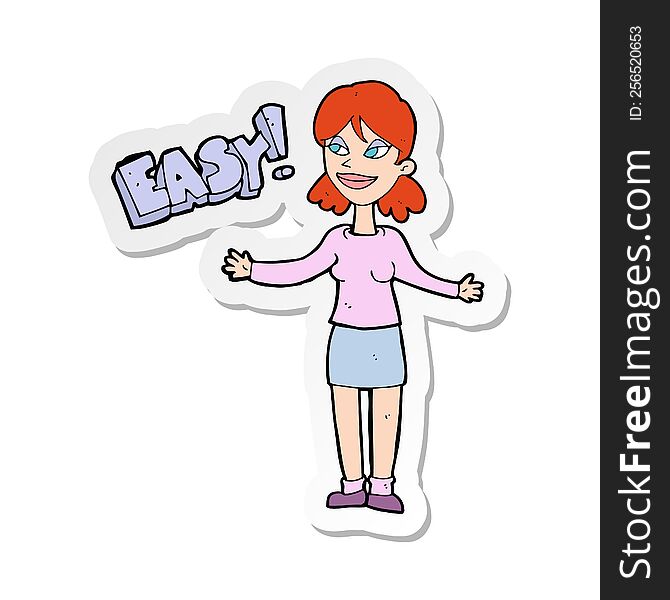 sticker of a cartoon woman saying easy